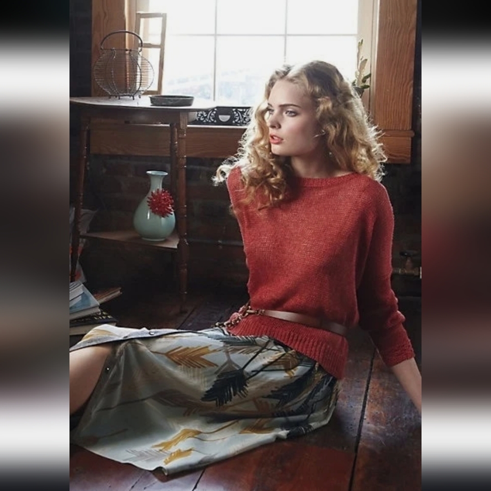 Anthropologie Flurried Plumes Feather Arrows Wool Skirt Size 2